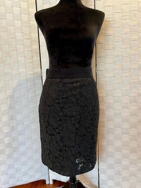 J. Crew Black Floral Lace Pencil Skirt